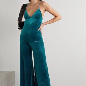 Norma Kamali Open-back Stretch-velvet Jumpsuit - Teal